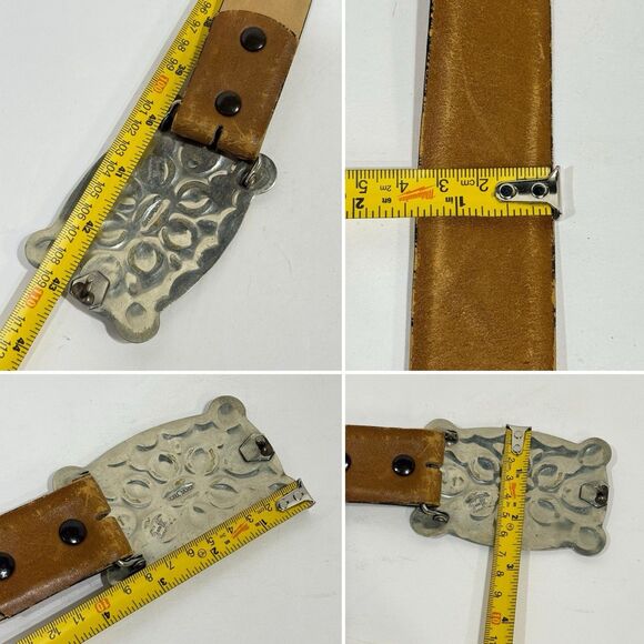 Vintage Firenze Leather Belt 36 Removable Nickel Silver Cow Buckle Argentina - Picture 10 of 16